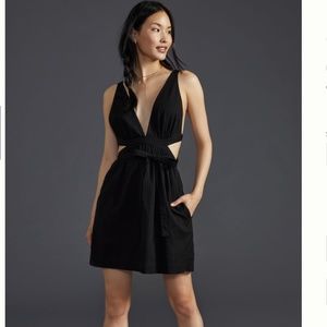 NWT Anthropologie Tie-Waist Linen Blend Dress, Size Medium stripy